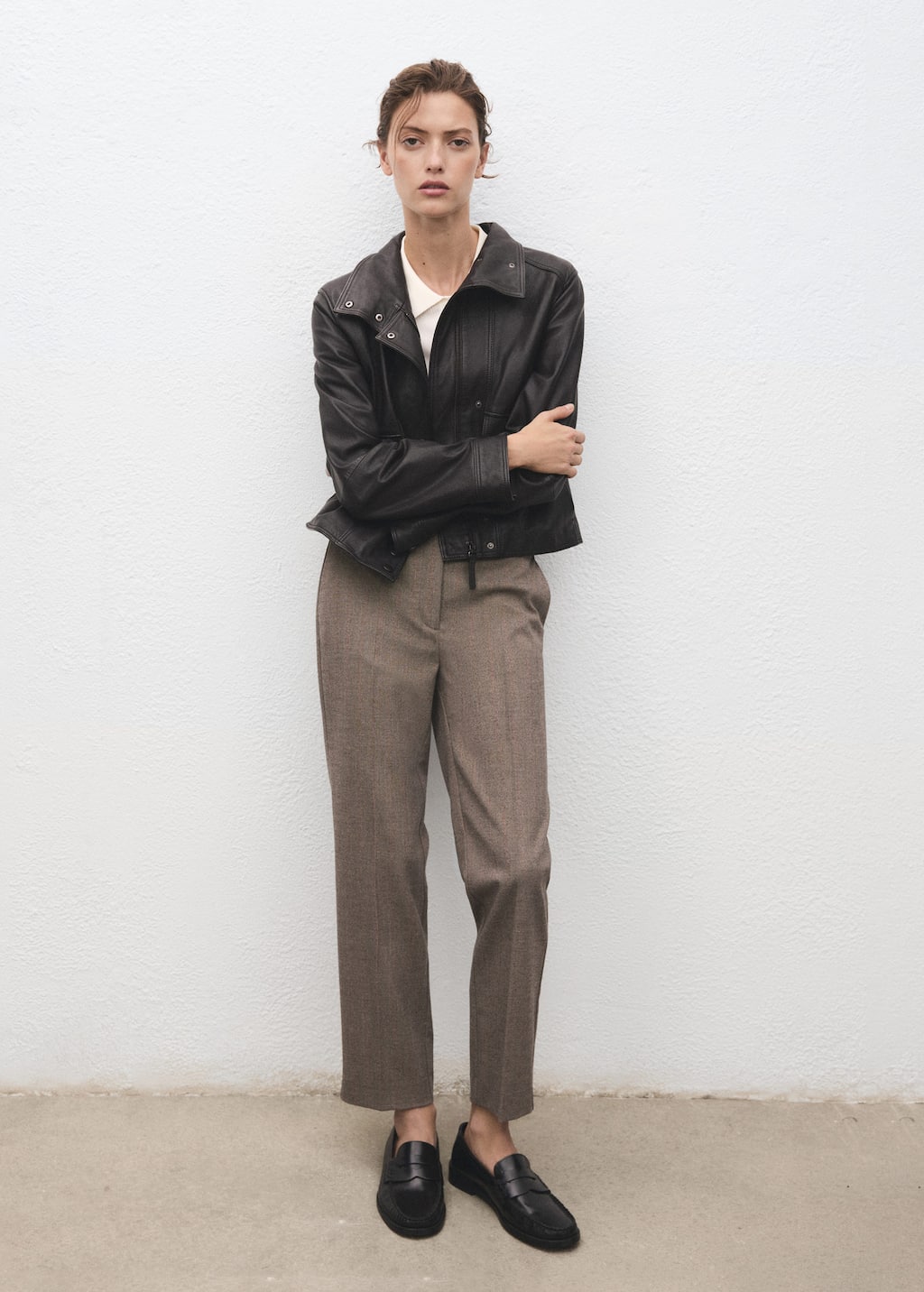 Mango Slim Cropped Pinstripe Trousers Light Heather Grey In Gray