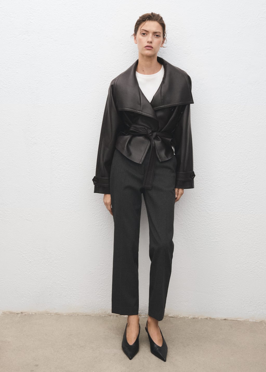 Mango Slim Cropped Pinstripe Trousers Grey In Gray