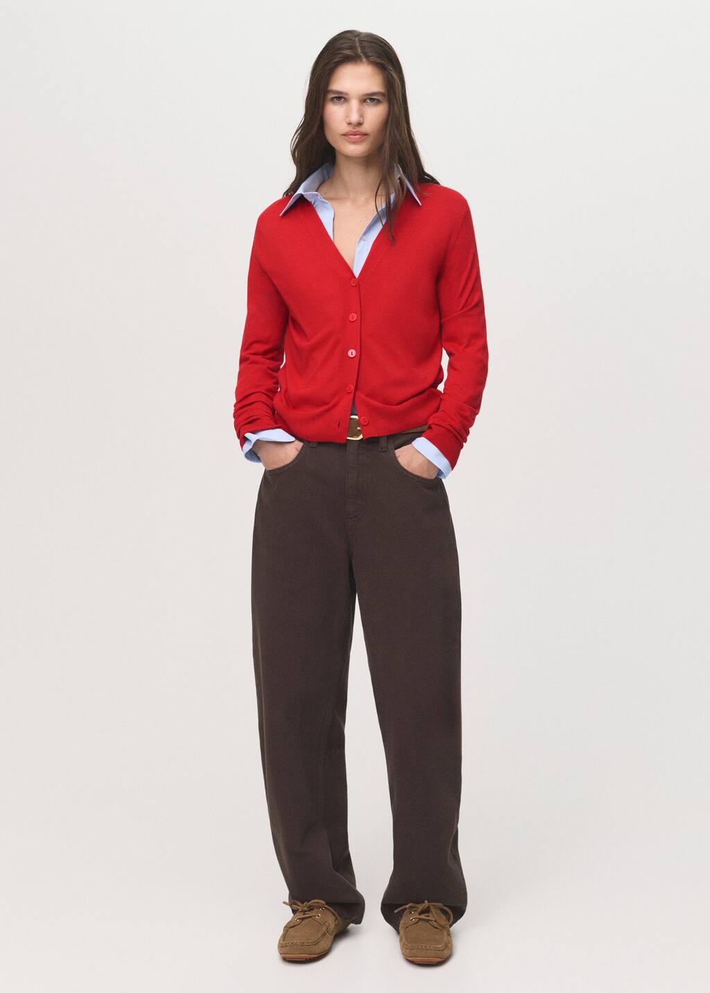 Mango V-neck Knitted Cardigan Dark Orange In Red