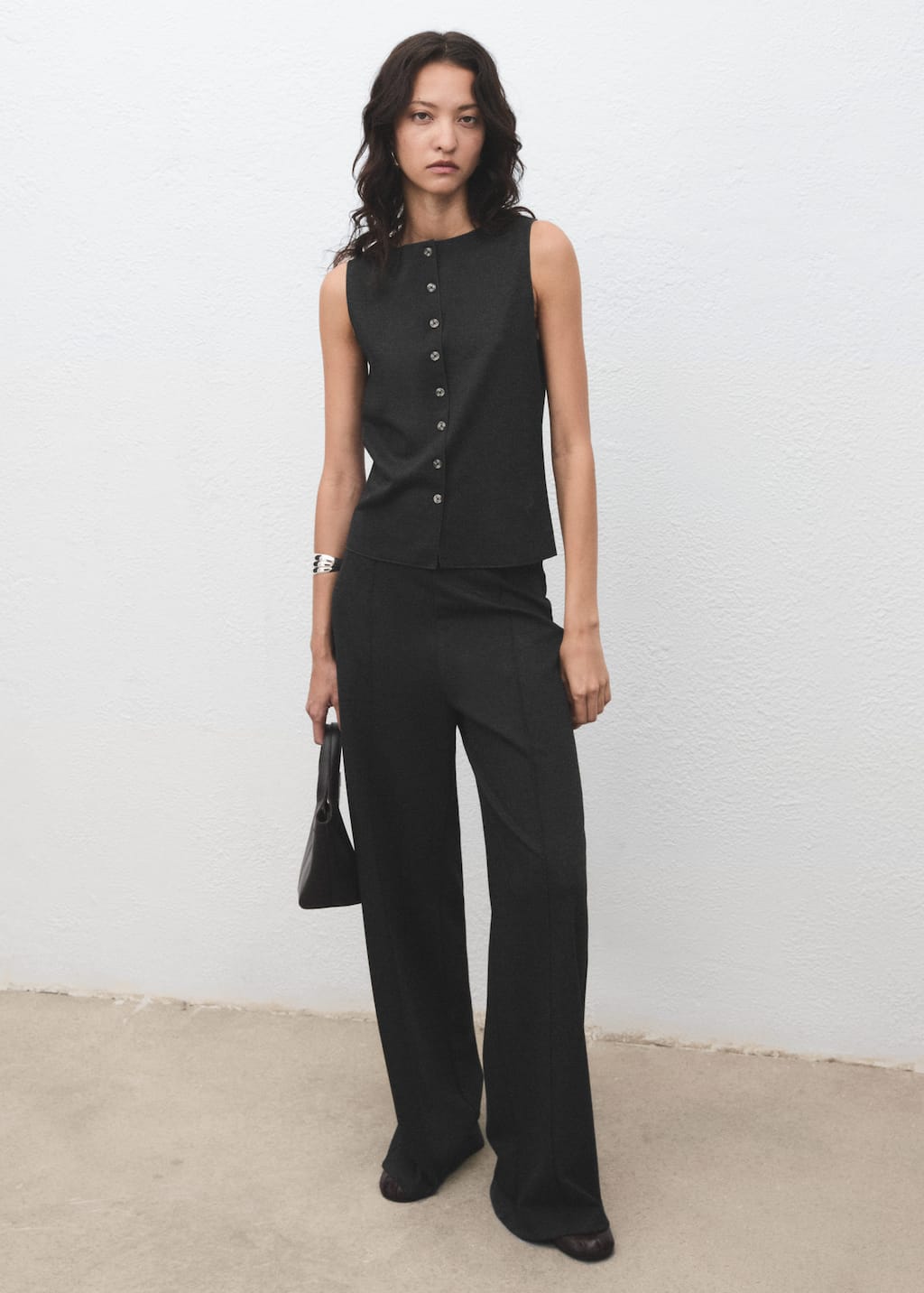 Mango Straight-fit Trousers With Elastic Waist Grey In Gray