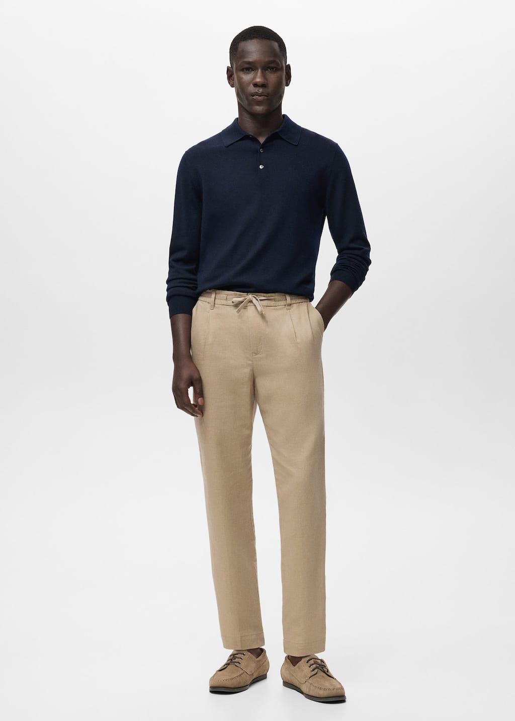 Mango Man Slim-fit Trousers With Drawstring Beige In Sand