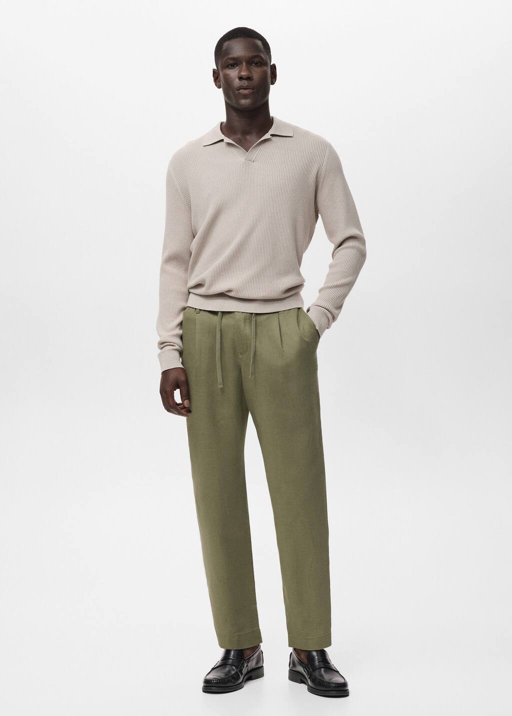 Mango Man Slim-fit Trousers With Drawstring Khaki In Green
