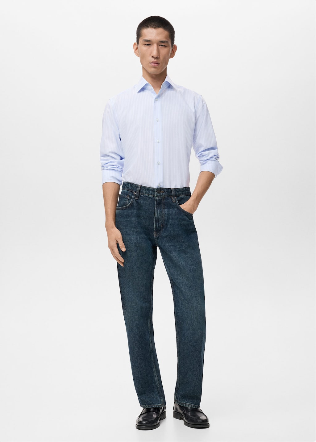 Mango Man 100% Cotton Striped Slim-fit Shirt Sky Blue