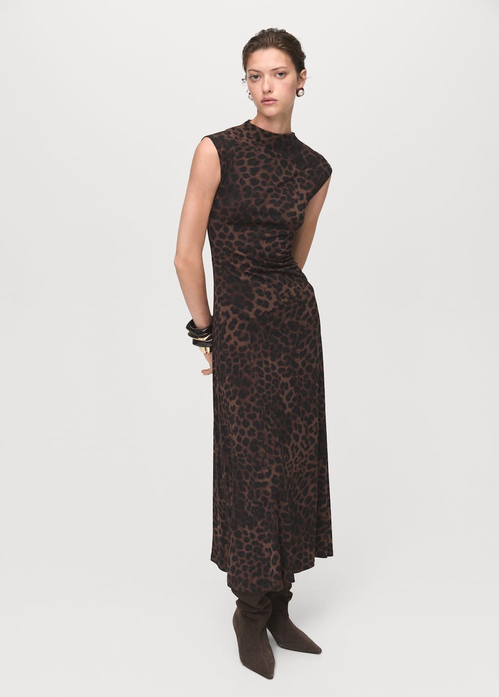 Mango Leopard Sleeveless Maxi Dress In Brown