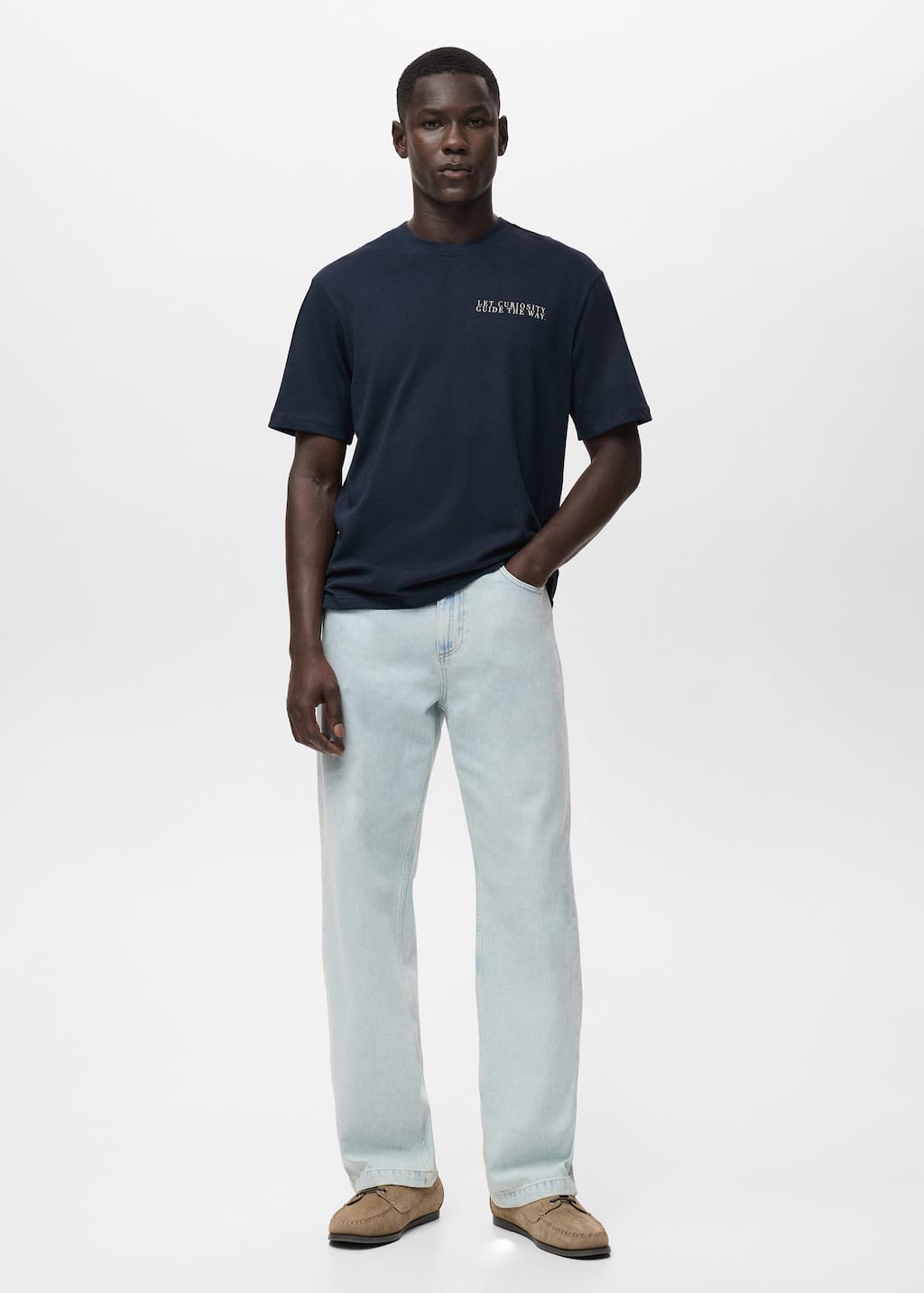 Mango Man 100% Cotton T-shirt Text Indigo Blue In Blue