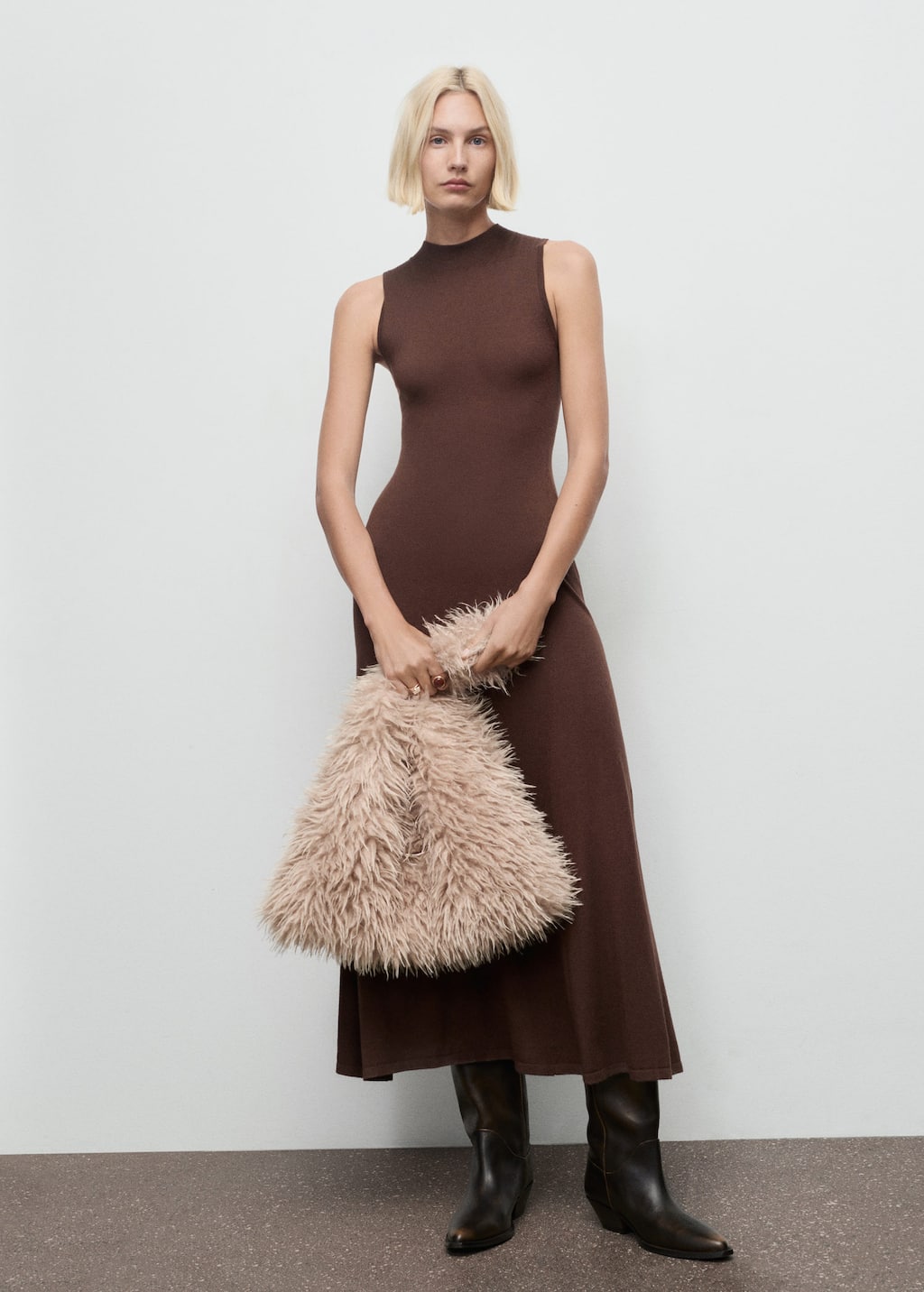 Perkins-neck knitted dress