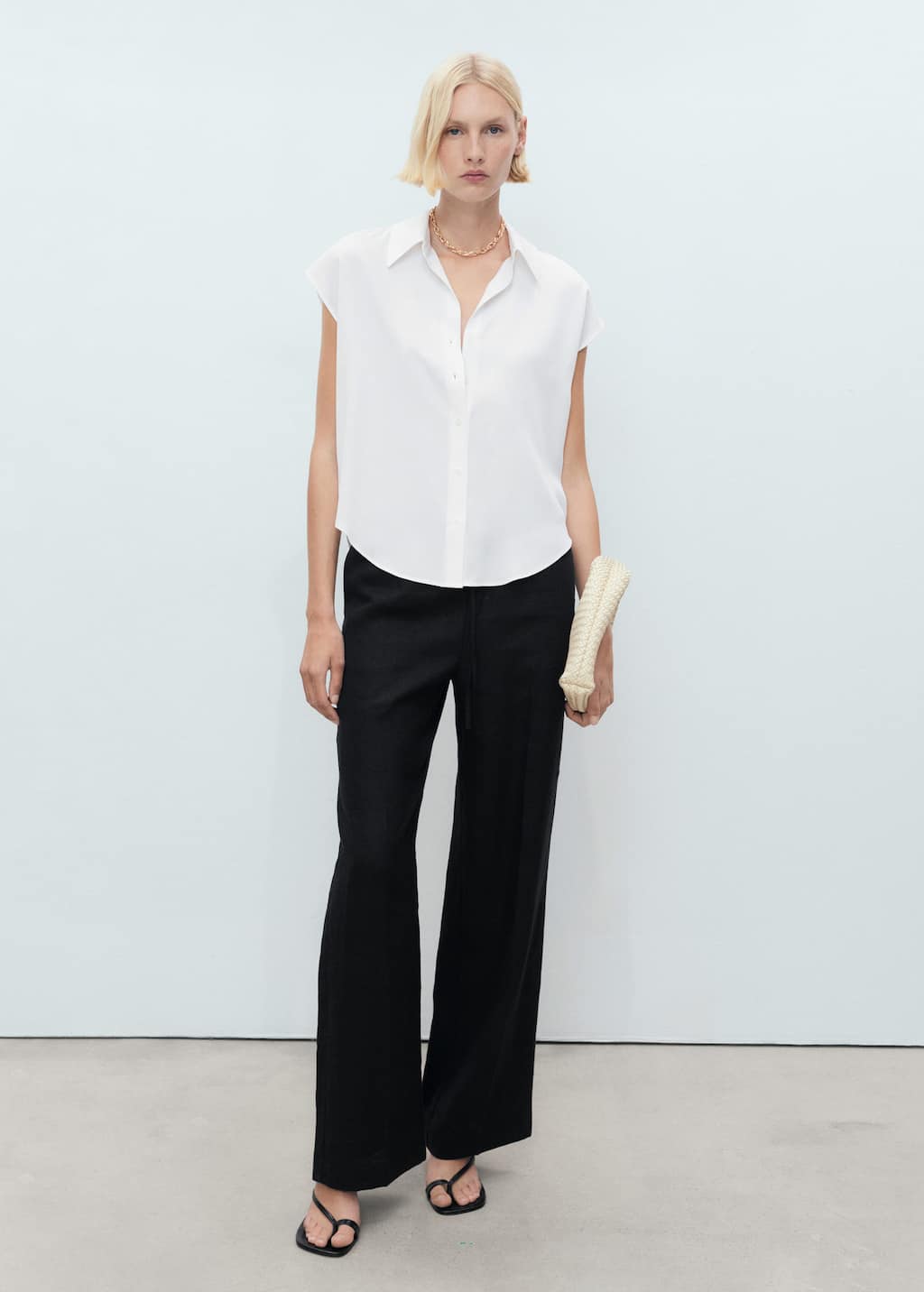 Mango Cap Sleeve Button-up Shirt In Off White