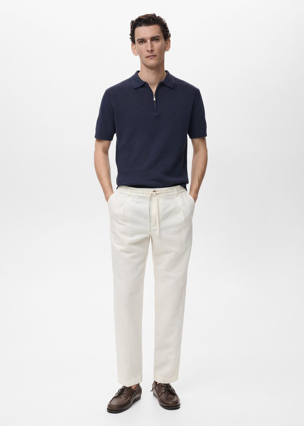Mango Man Slim-fit Trousers With Drawstring White