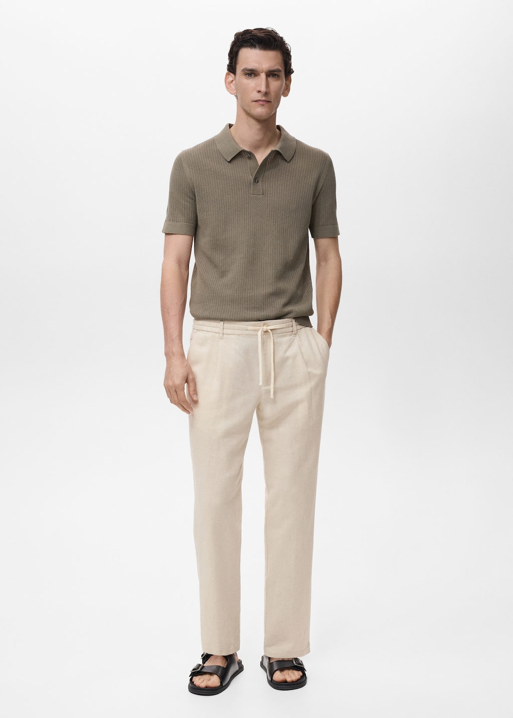 Mango Man Slim-fit Trousers With Drawstring Ecru