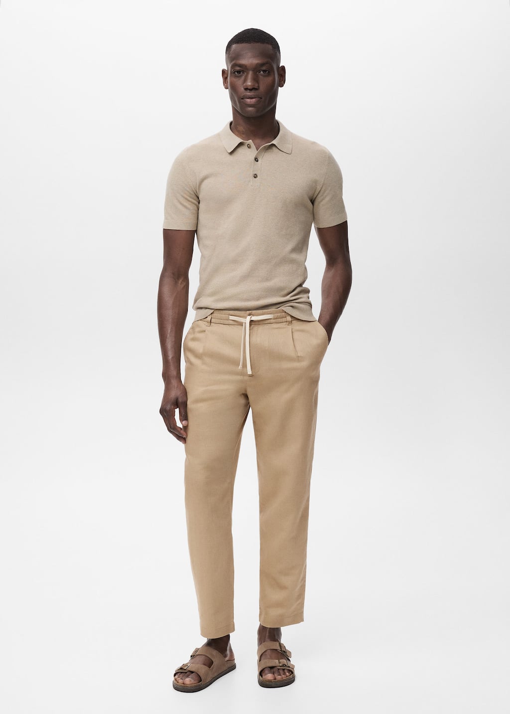Mango Man Slim-fit Trousers With Drawstring Beige