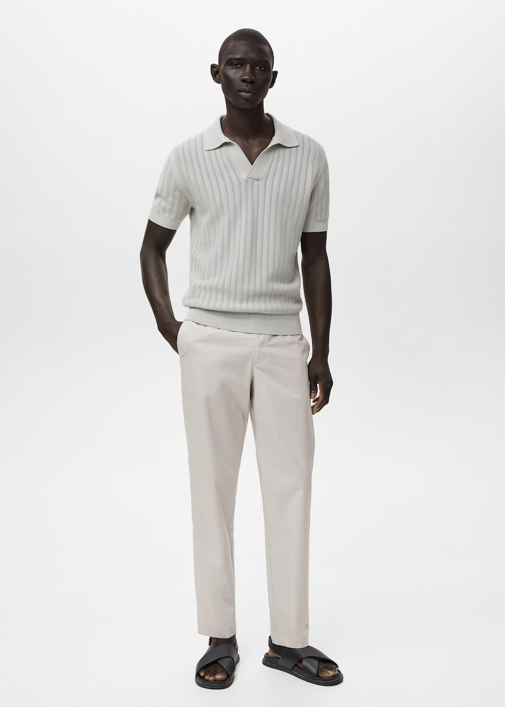 Shop Mango Man 100% Slim-fit Cotton Trousers Ice Grey
