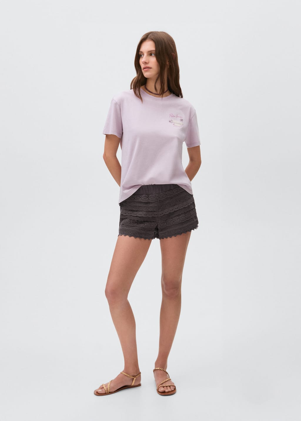 Mango Teen Crochet Shorts With Ruffles Charcoal