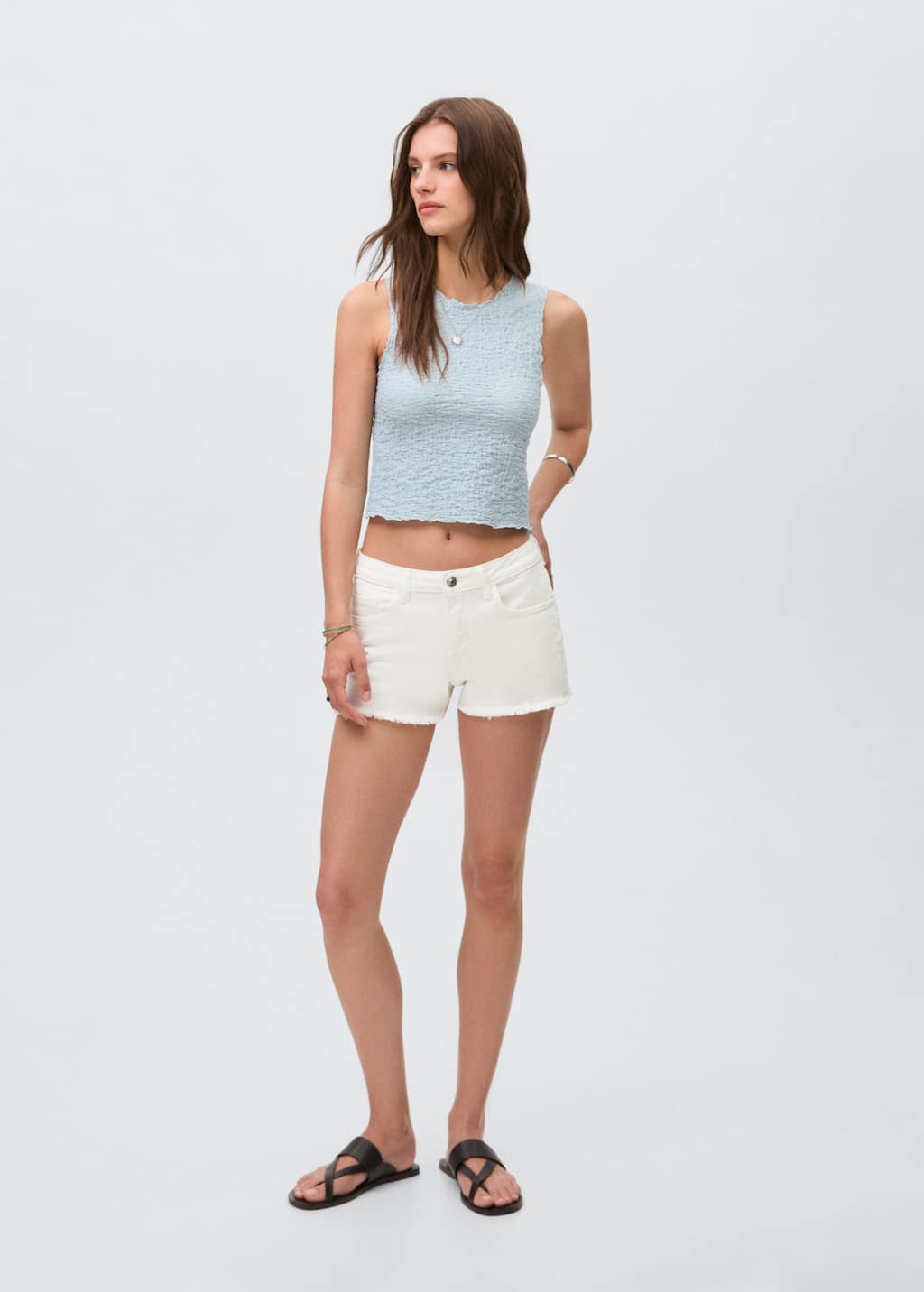 Mango Teen Frayed Low-rise Shorts Off White