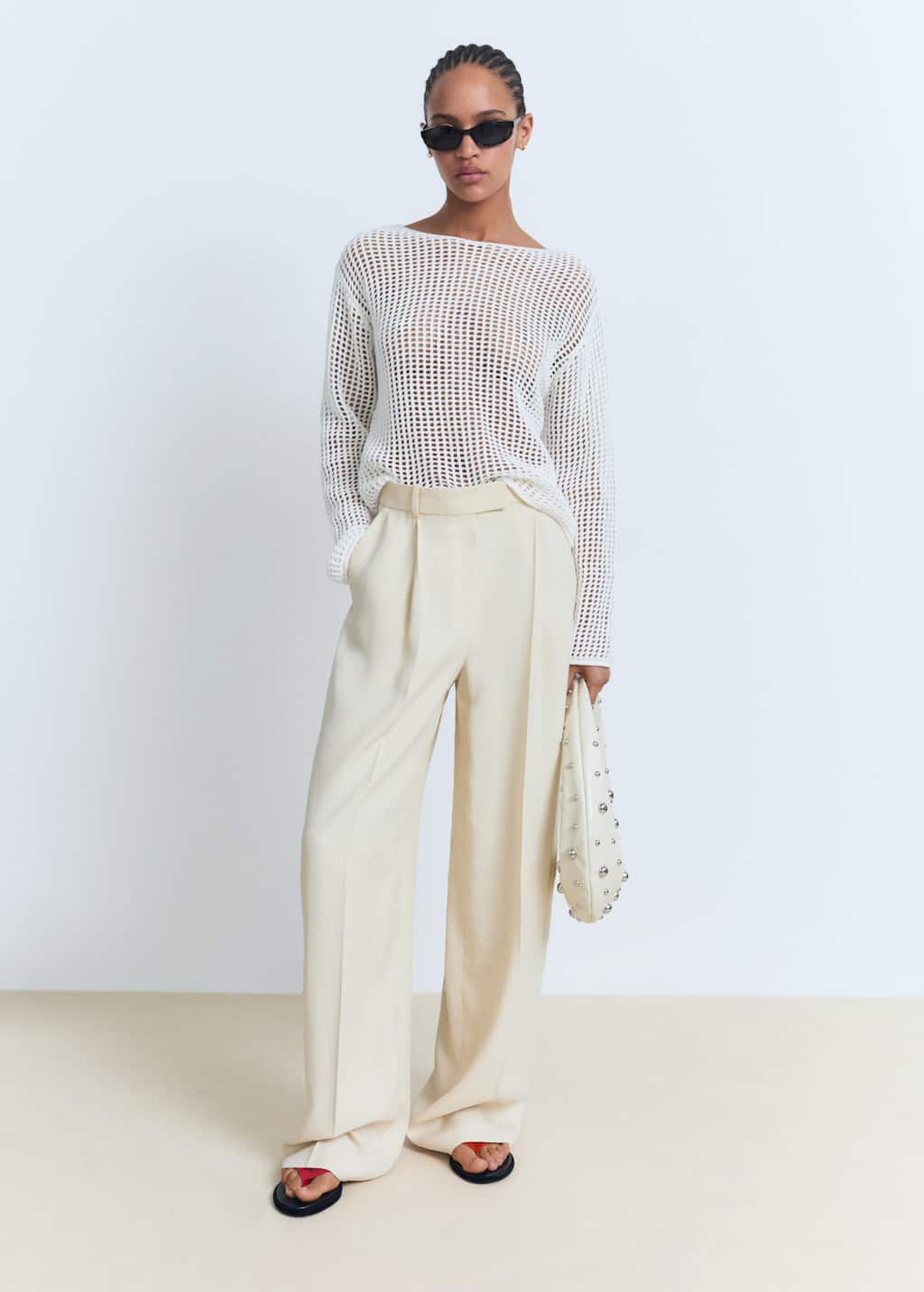 Mango Long-sleeved Crochet Sweater White In White