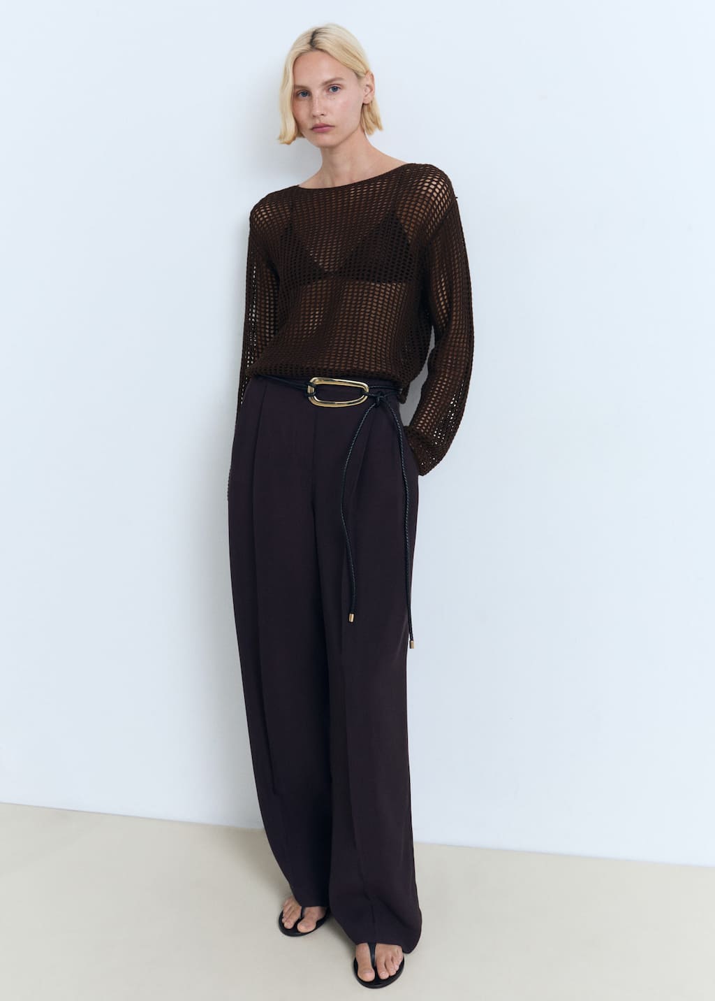 Mango Long-sleeved Crochet Sweater Chocolate In Brown