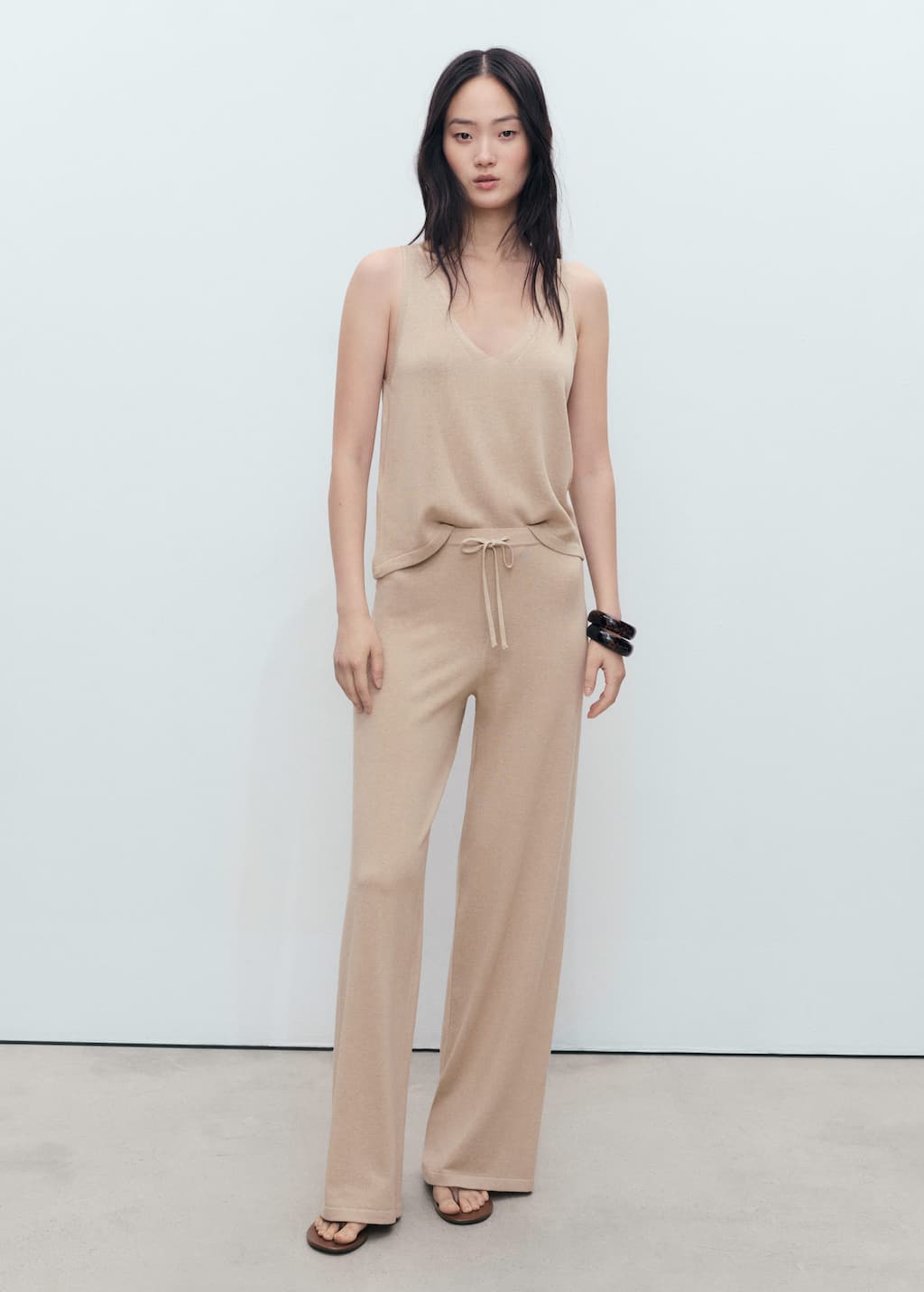 Mango Straight Knitted Trousers Light/pastel Grey In Brown