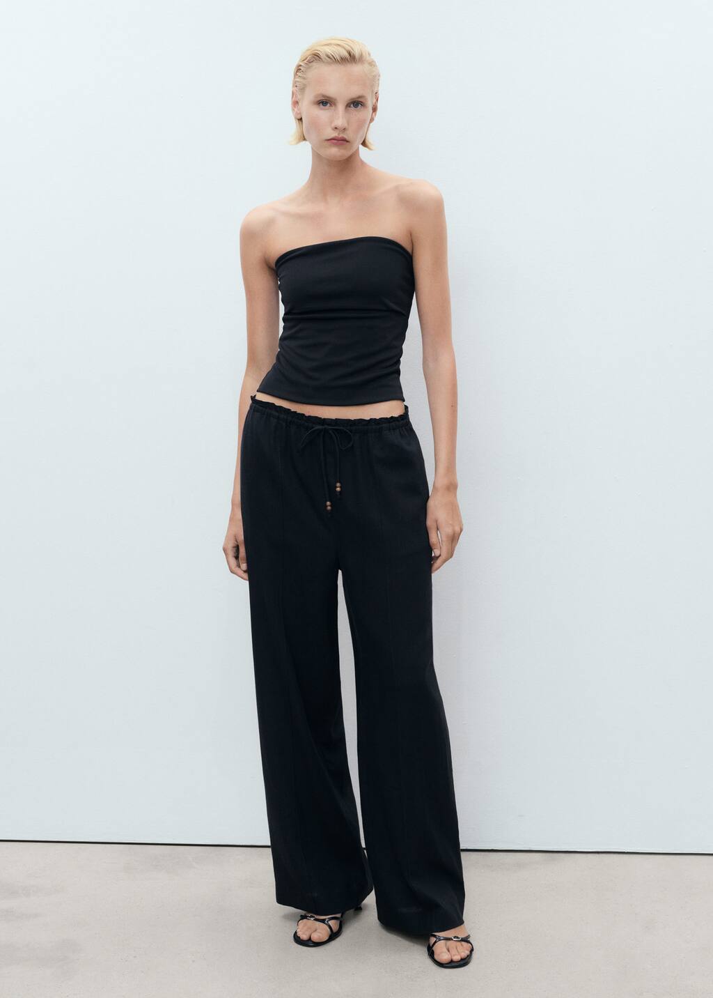 Mango Linen-blend Elastic Waist Trousers Black In Black