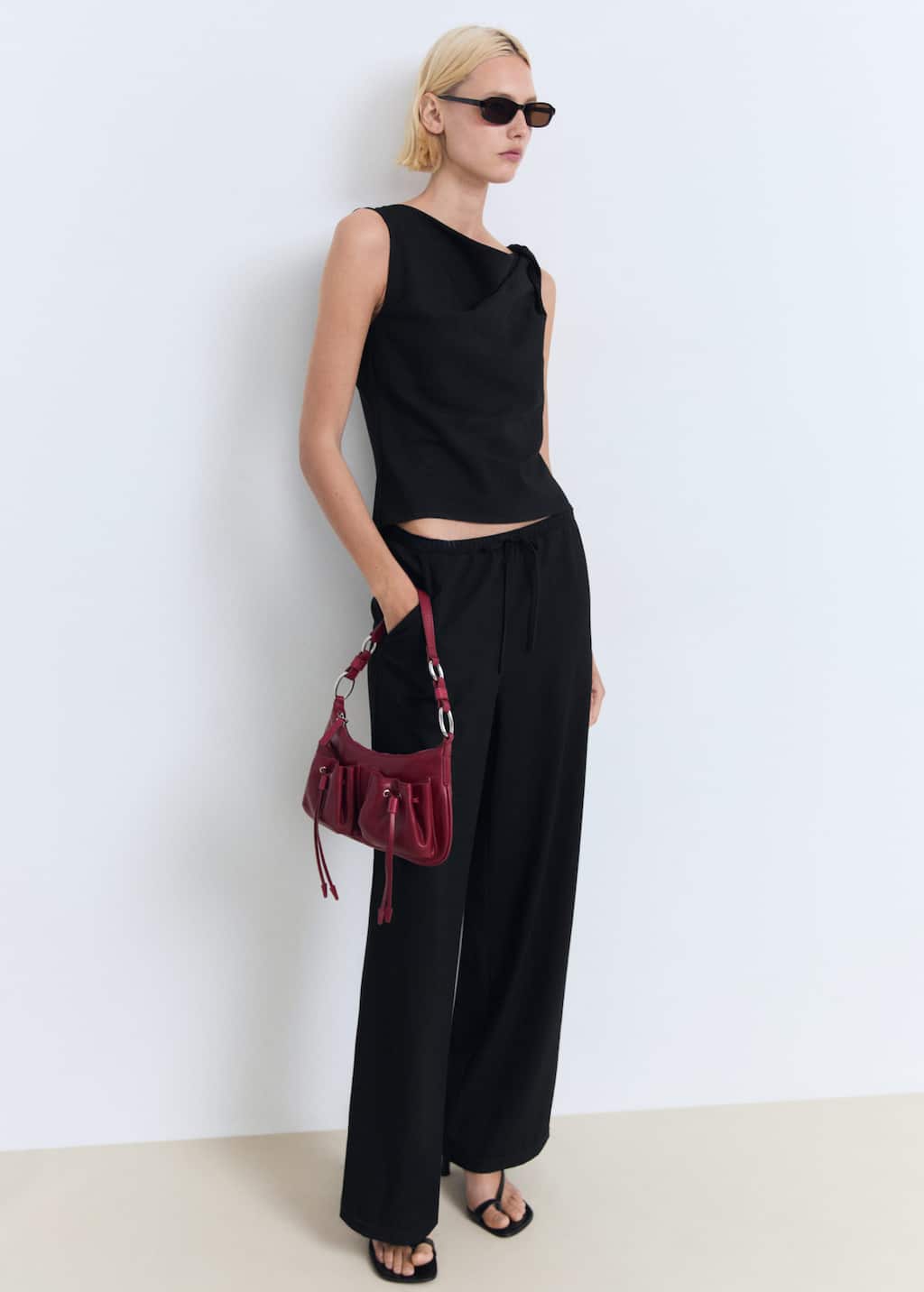 Asymmetrical draped top with straps black - Woman - M - MANGO