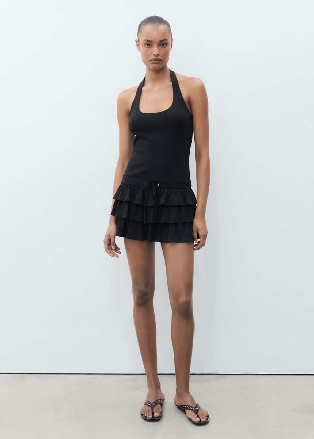 Mango Ruffle Hem Halter Minidress In Black