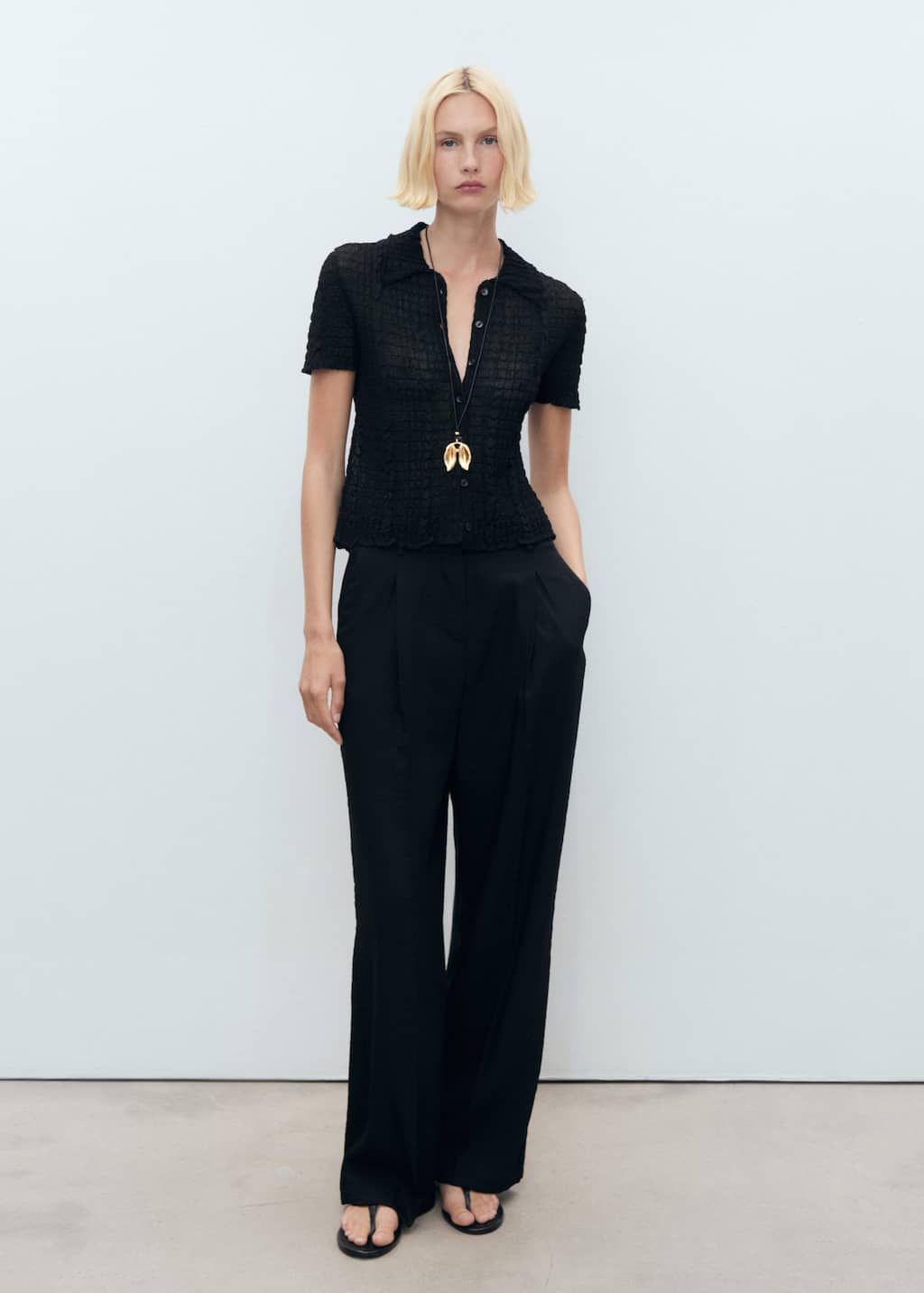 Mango Wide-leg Pleated Trousers Black In Black