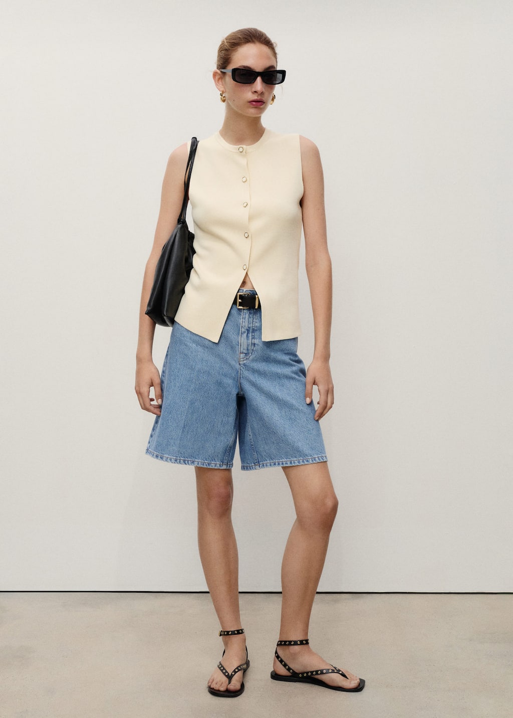 Mango High-waisted Denim Bermuda Shorts Medium Blue In Blue