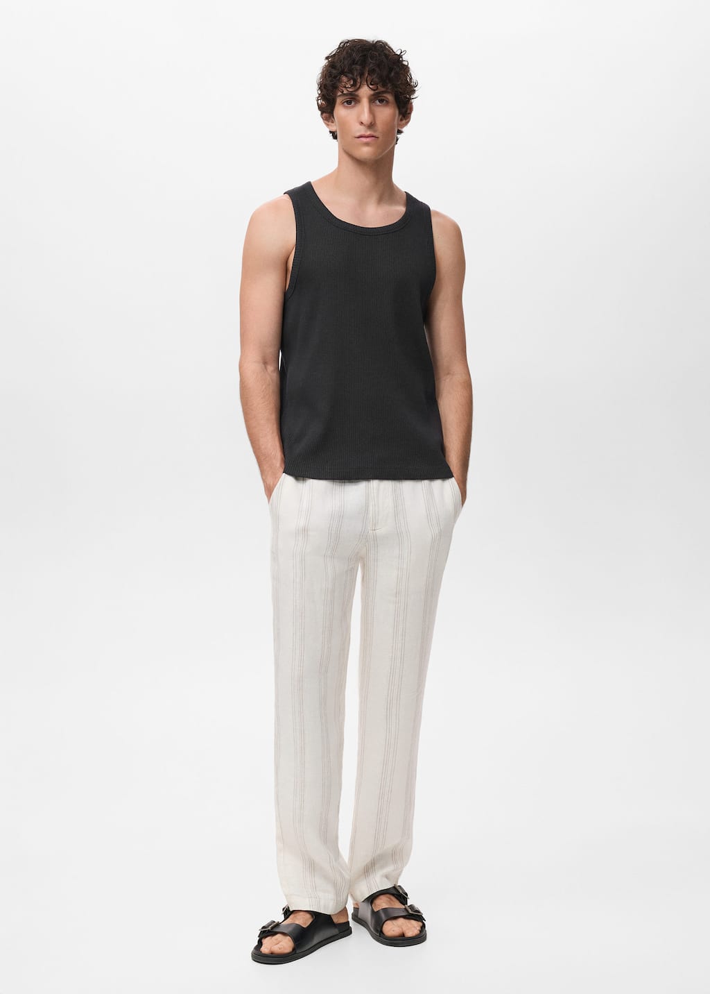 Mango Man Slim-fit Ribbed Tank Top Black In Black