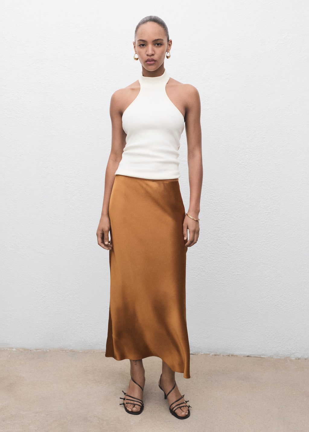 Mango Jupe Midi Satinée Cognac - Femme - Xxl - In Brown
