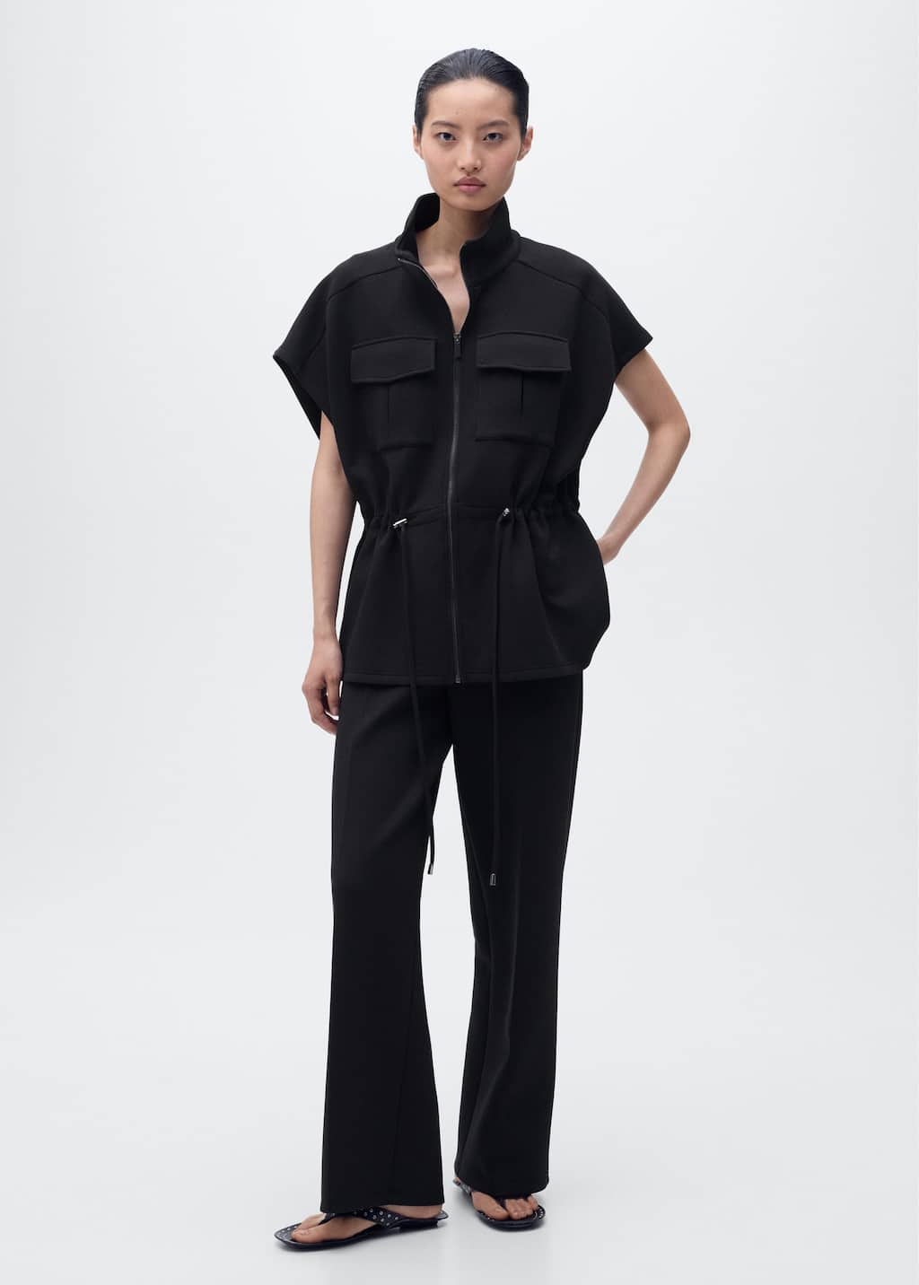 Mango Pantalon Droit Taille Élastique Noir - Femme - Xl - In Black