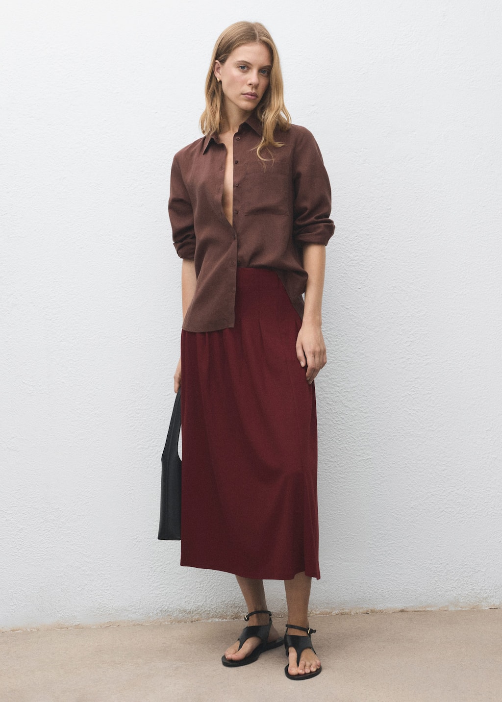 Mango Jupe Midi Plissée Bordeaux - Femme - Xl - In Burgundy