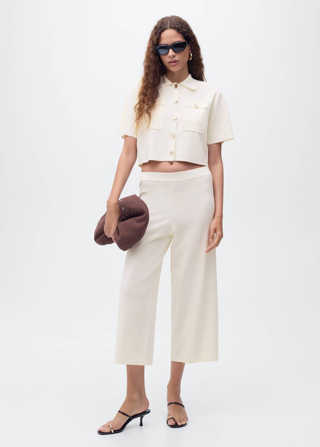 Mango Pantalon Crop Maille Écru - Femme - L - In White