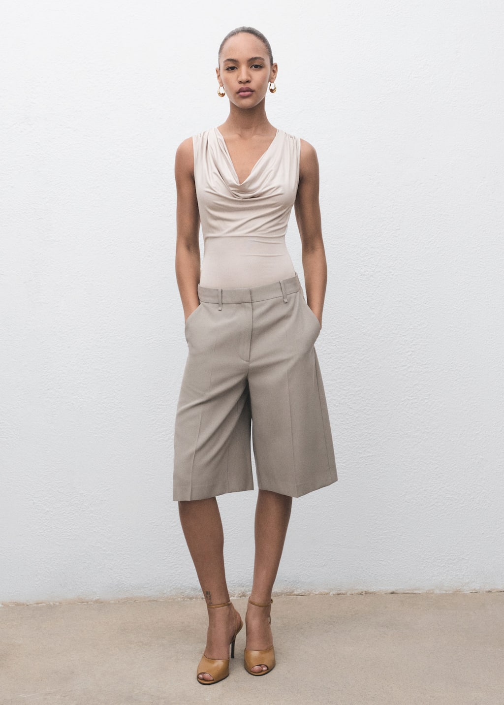 Mango Body À Col Drapé Gris Clair/pastel - Femme - S - In Multi