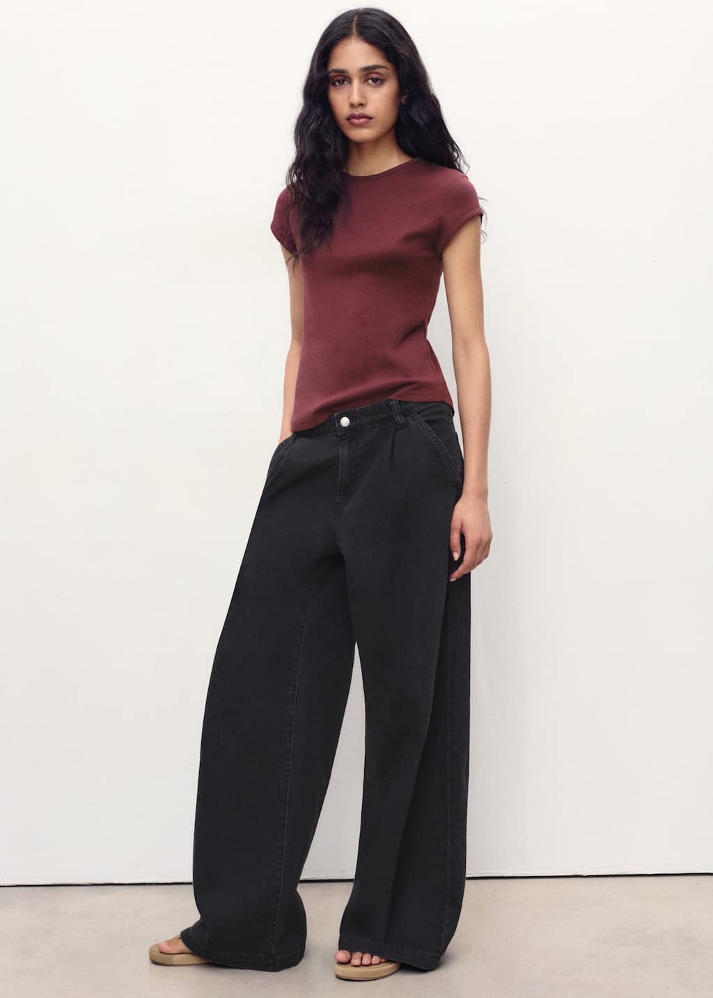 Mango Short-sleeved Cotton T-shirt Burgundy In Burgundy
