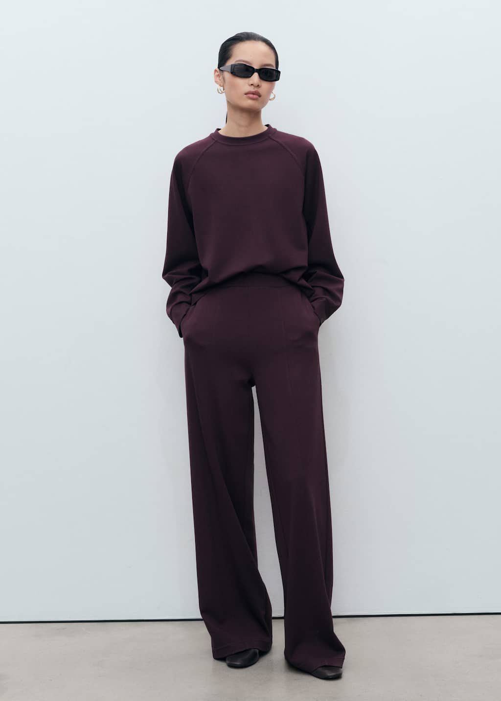 Mango Crewneck Sweatshirt In Burgundy