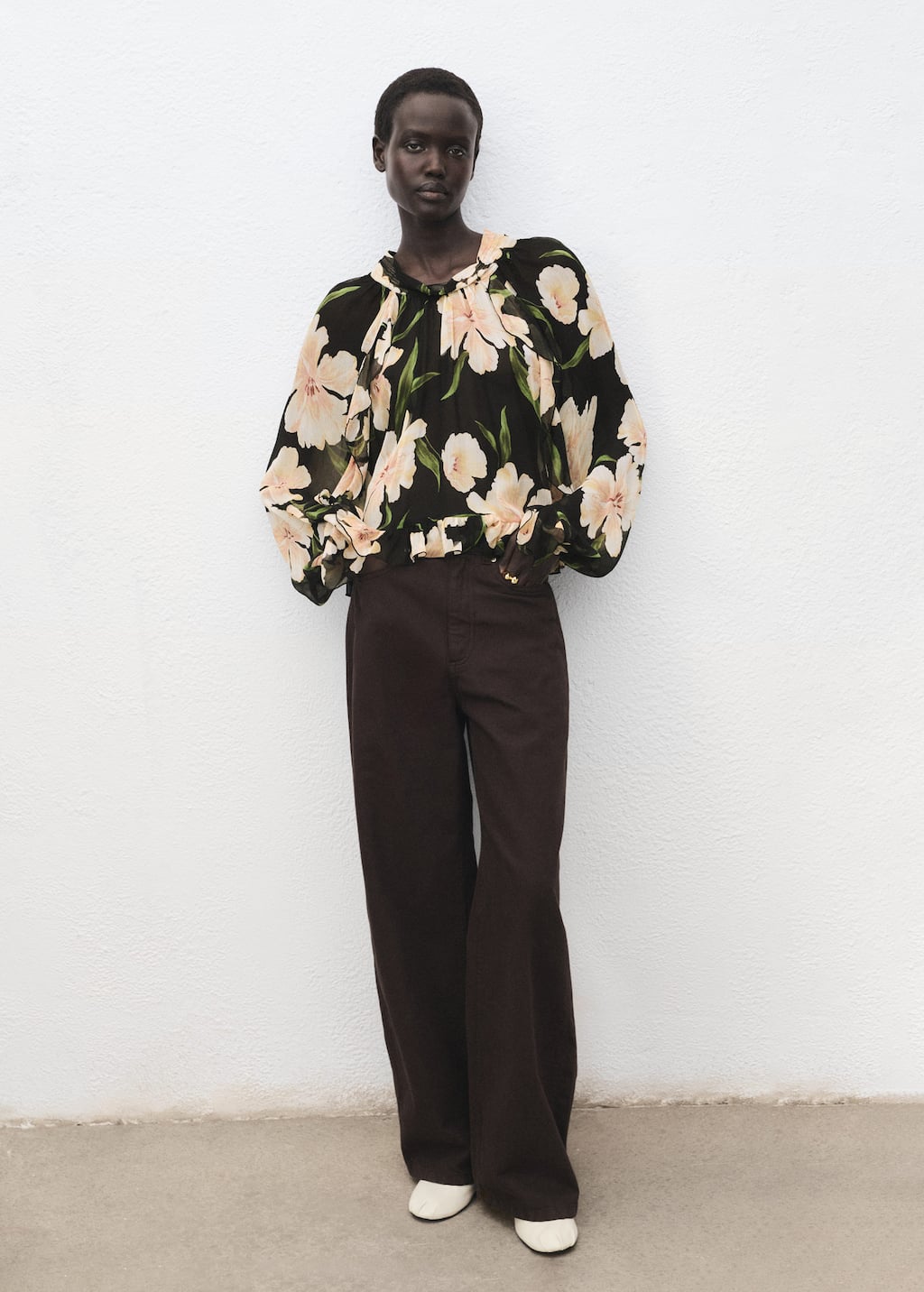 Mango Semi-transparent Floral Blouse In Black
