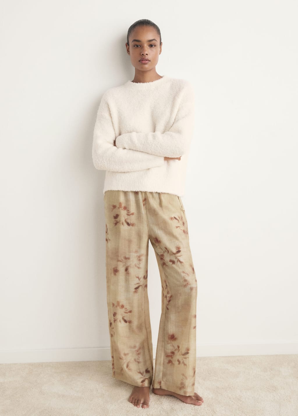 Mango Bouclé-effect Pyjama Sweater Ivory White In Neutral