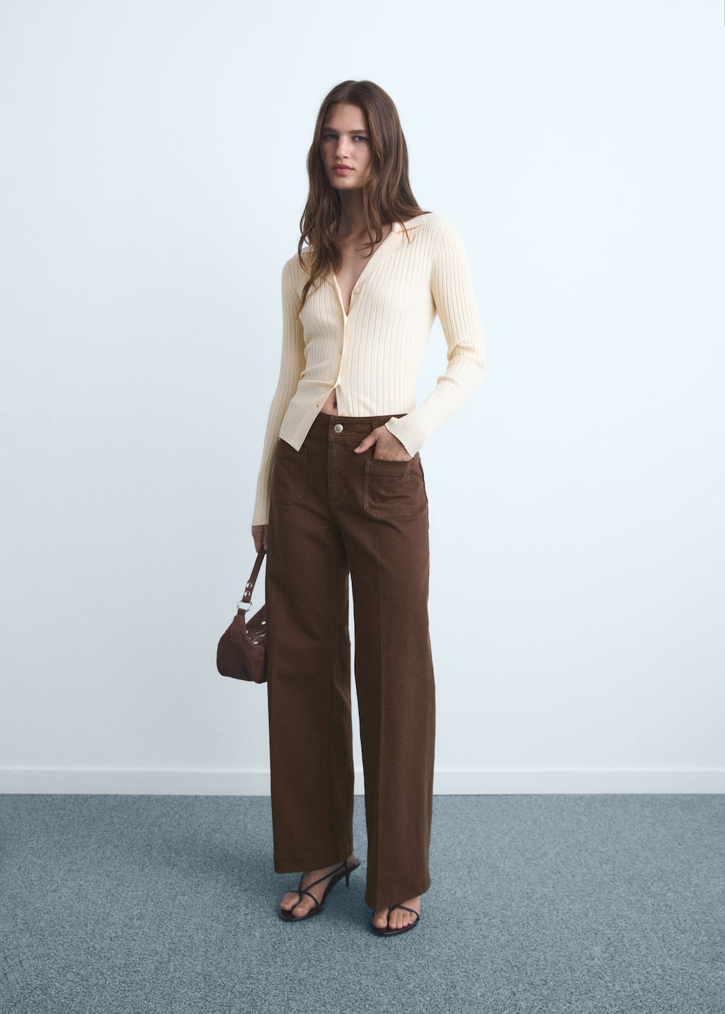 Mango Wide Leg Jeans With Pockets In Brown