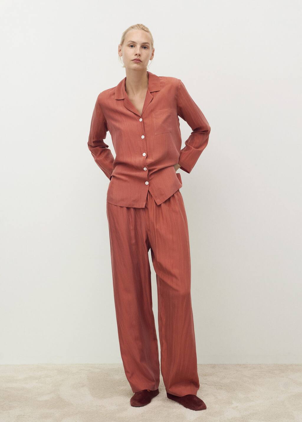 Mango Pantalon Soie Orange Brûlé - Femme - L -  In Orange