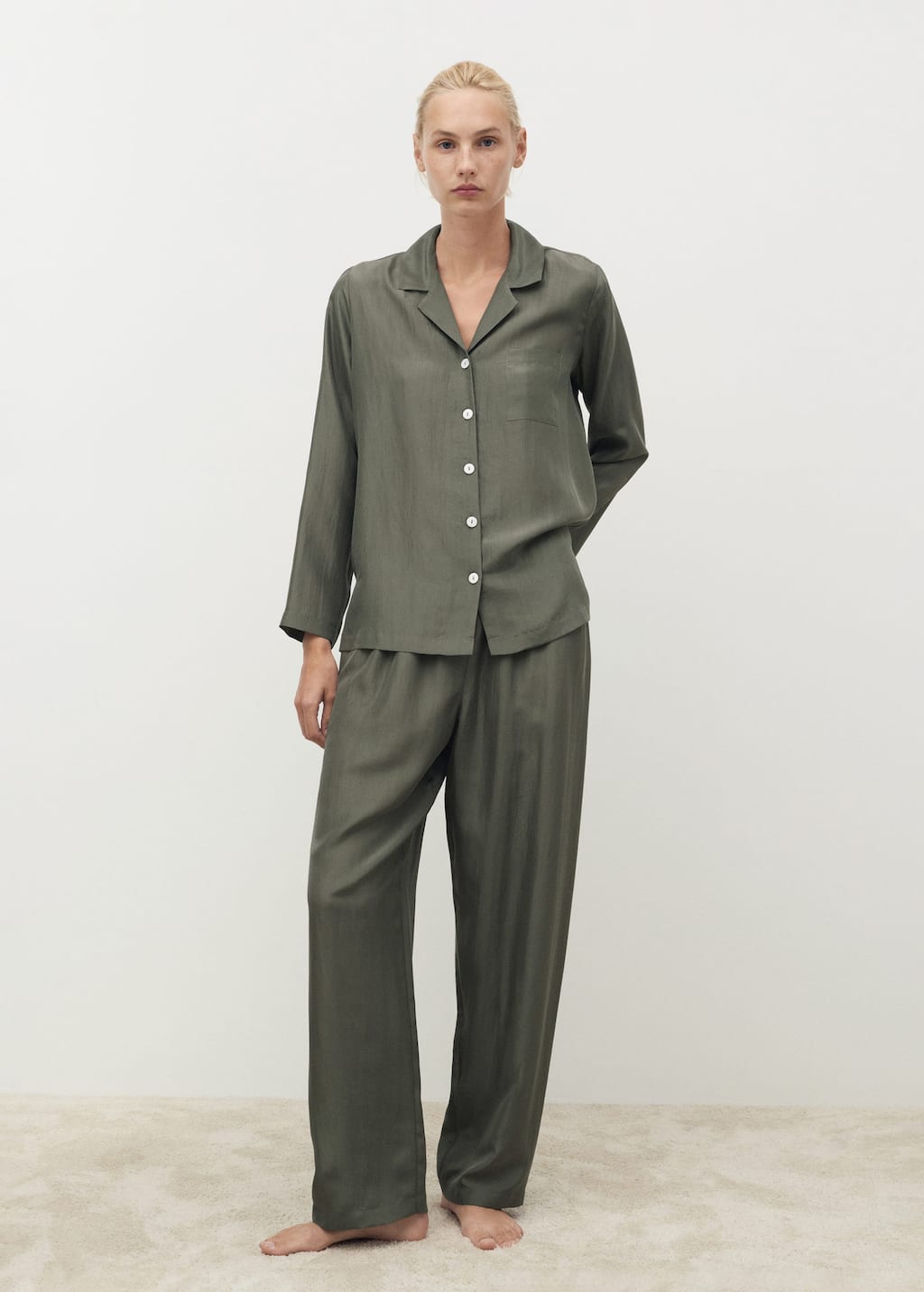 Mango Pantalon Soie Vert Forêt - Femme - L -