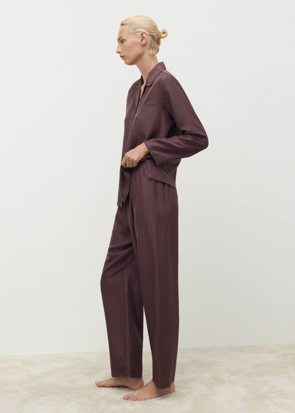 Mango Pantalon Soie Mûre - Femme - L -  In Burgundy