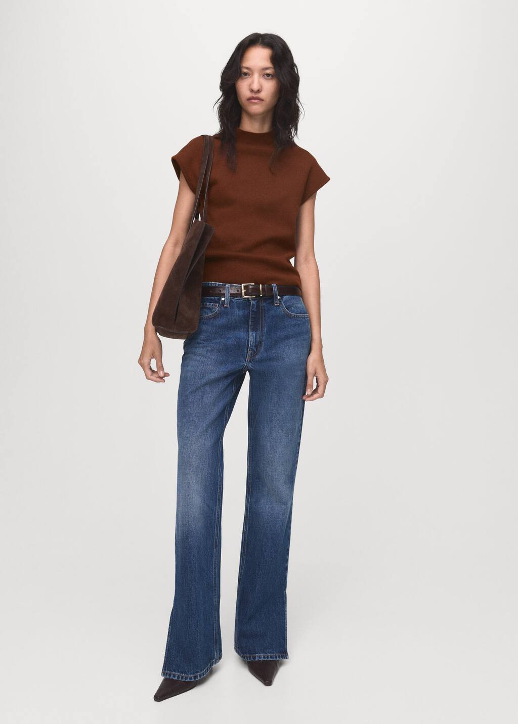Mango Pull-over Maille Fine Manches Courtes Marron - Femme - Xl - In Brown