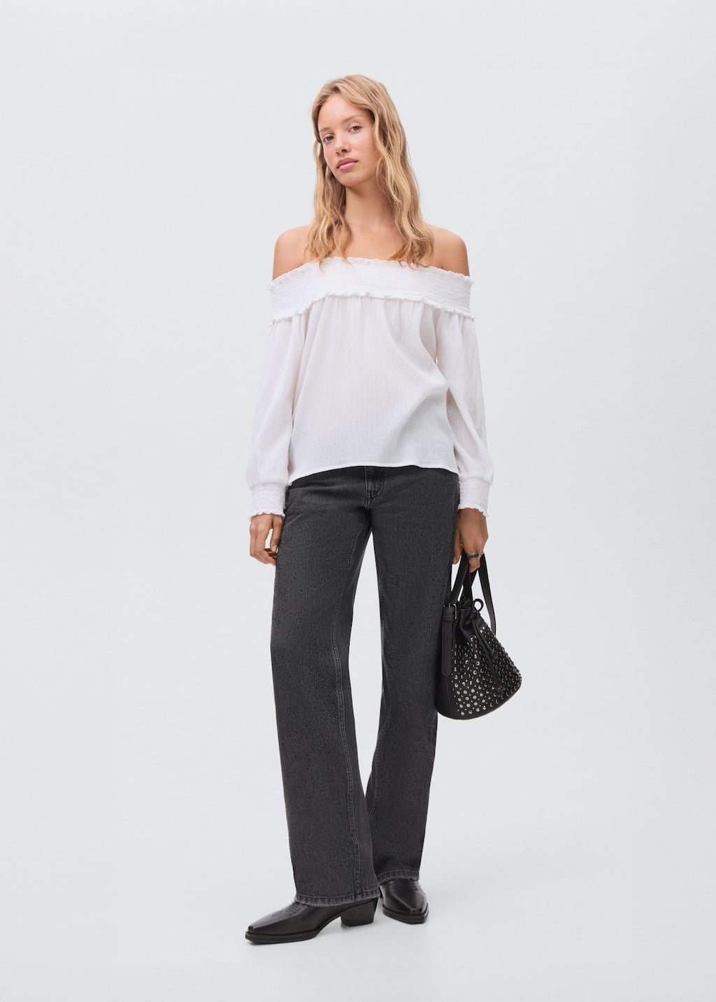 Mango Teen Strapless Blouse With Ruffled Panel In White