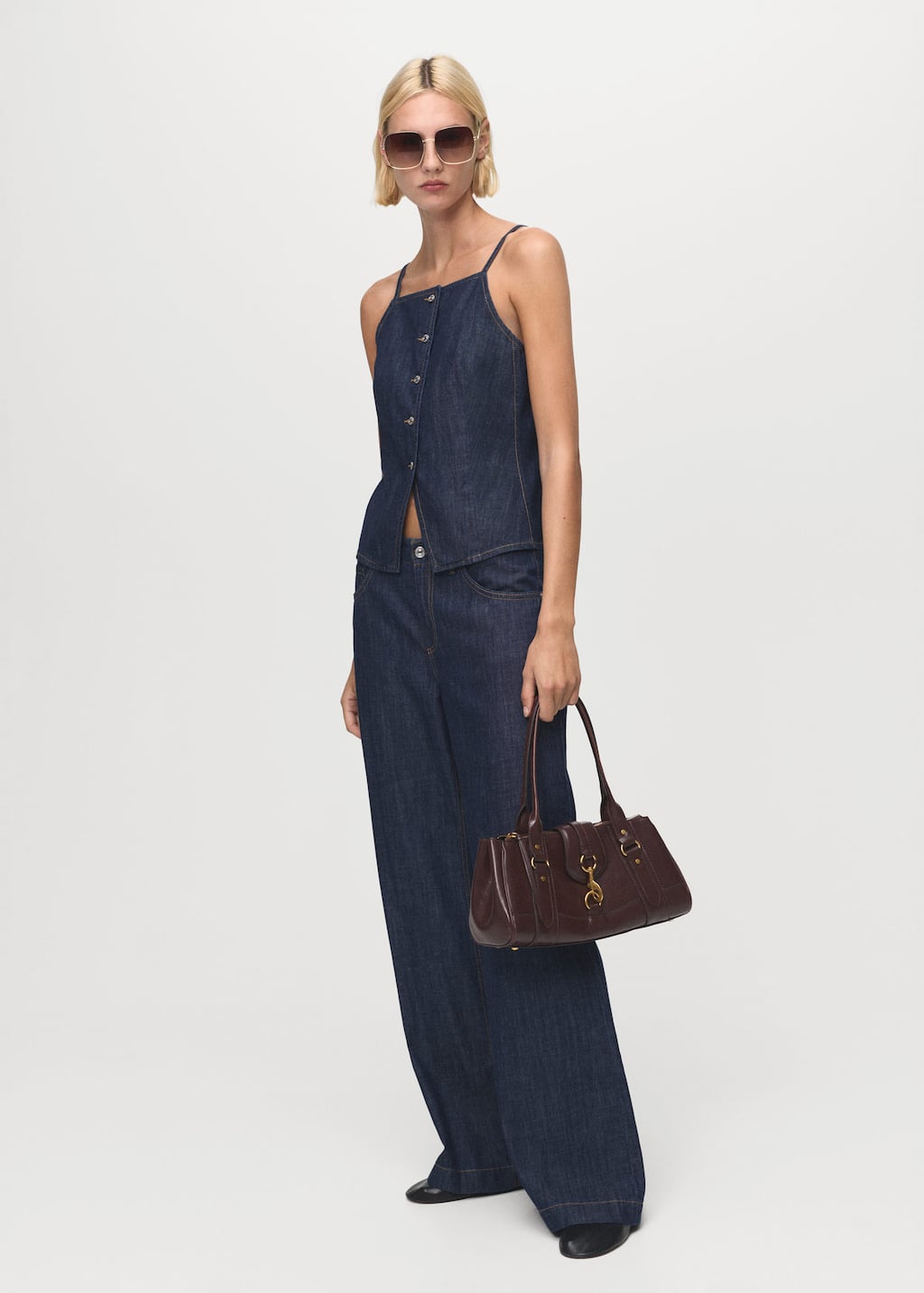 Mango Buttoned Denim Top In Blue
