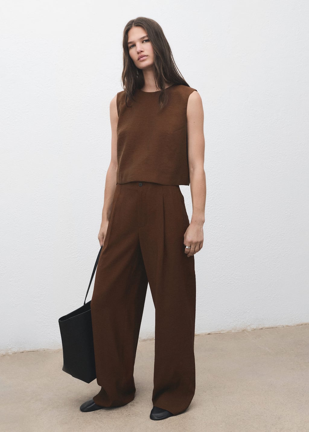 Mango Pantalon Droit Pinces Marron - Femme - 44 - In Brown