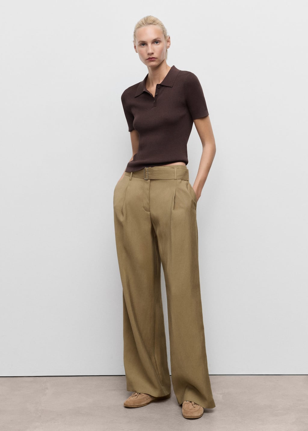 Mango Pantalon Paperbag Ceinture Olive - Femme - 42 - In Green