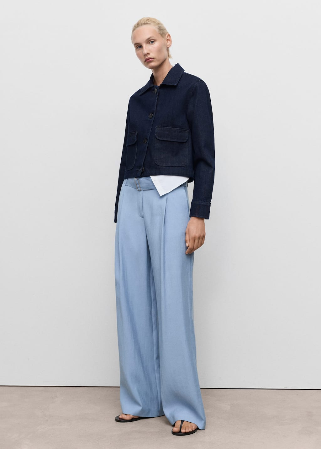 Mango Pantalon Paperbag Ceinture Bleu Ciel - Femme - 40 - In Blue