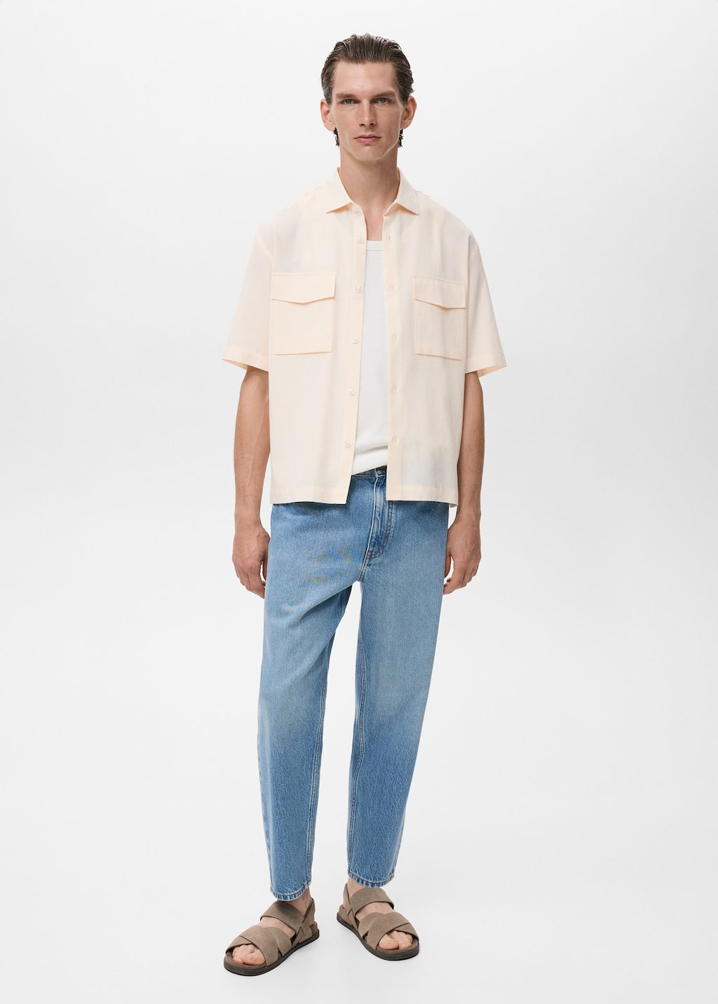 Mango Man Regular-fit Cotton Shirt With Pocket Ecru In Sand