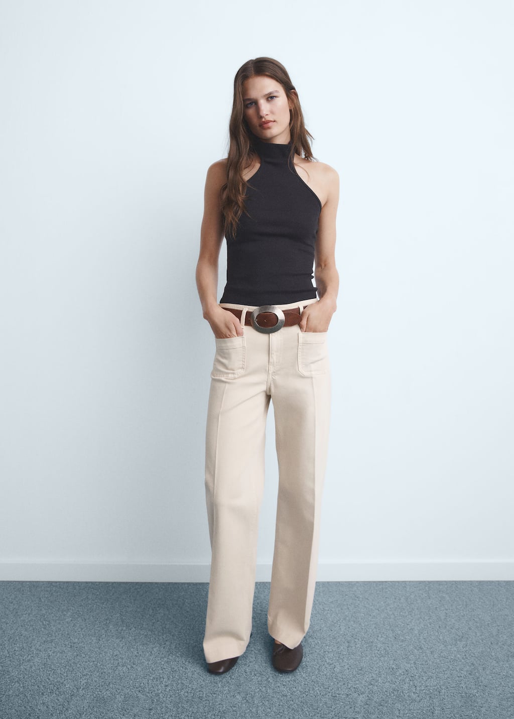 Mango Wide-leg Jeans With Pockets In Neutral