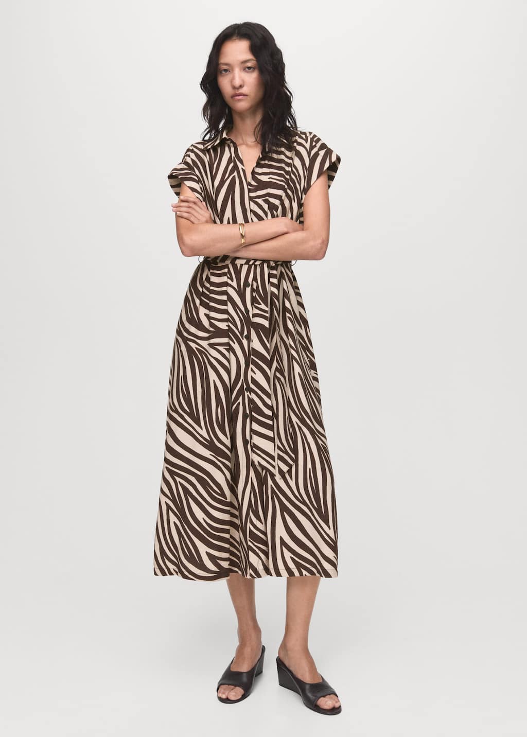 Mango Robe Chemisier Imprimée Noir - Femme - L -  In Black