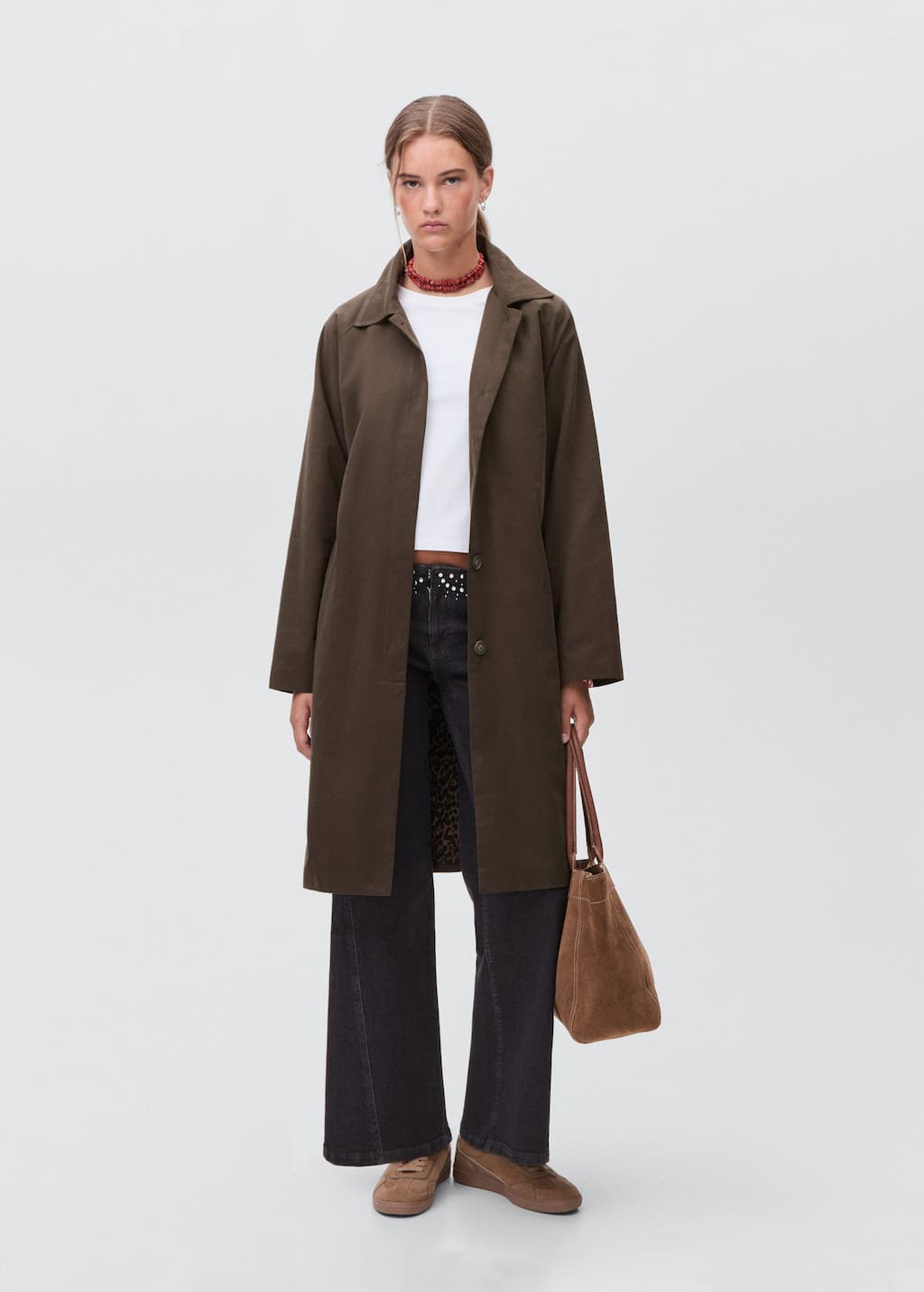 Mango Teen Worn-effect Trench Coat Brown In Brown