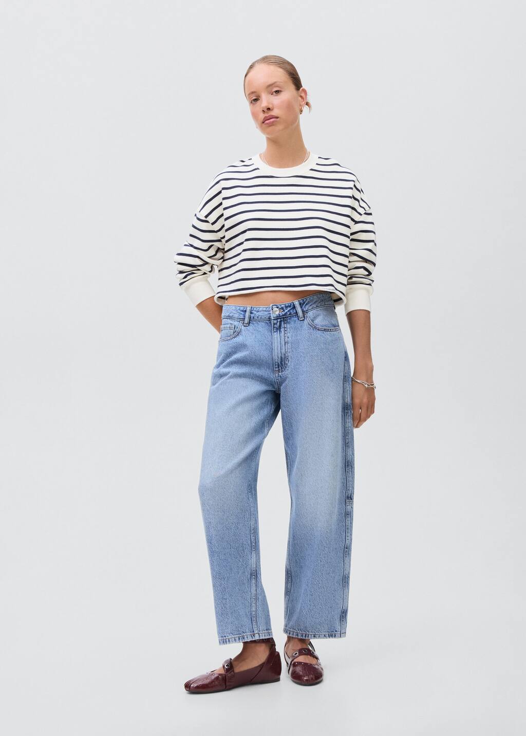 Mango Teen Contrast Striped Sweatshirt Off White In White